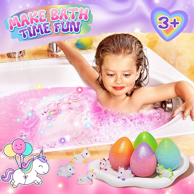 Qivatex Unicorn Bath Bombs for Girls with Toys Inside, Natural Organic | Bath Bombs Bubble Bath Toys Gift, Birthday Gifts for Girls Daughter Granddaughter, Christmas White Elephant Gifts
