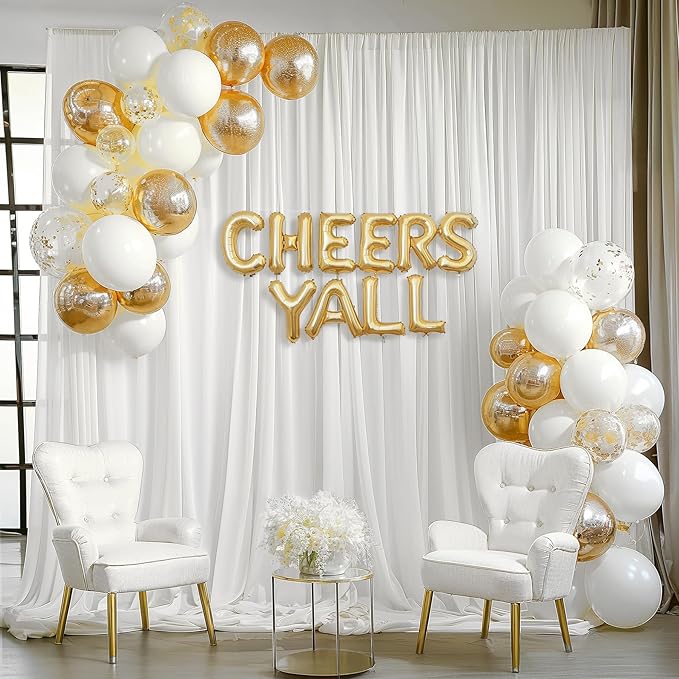 20ft x 10ft Cream White Backdrop Curtains, Wrinkle-Free Sheer Chiffon Fabric Photo Backdrop Drapes for Wedding Arch Party Ceremony Stage Photography Decorations