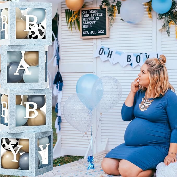 Cowboy Baby Shower Decorations for Boy - Western Theme Party Supplies Include Balloon Garland Arch Kit, Backdrop, Tablecloth, 4 Balloon Boxes, Cake Topper - A Little Cowboy is on the Way Decor Blue
