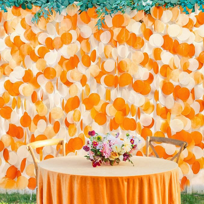 205 Ft Orange Party Decorations Big Circle Dots Backdrop Garland Ombre Orange Tissue Paper Polka Dot Hanging Streamer for Birthday Engagement Wedding Fall Autumn Thanksgiving Harvest Party Supplies