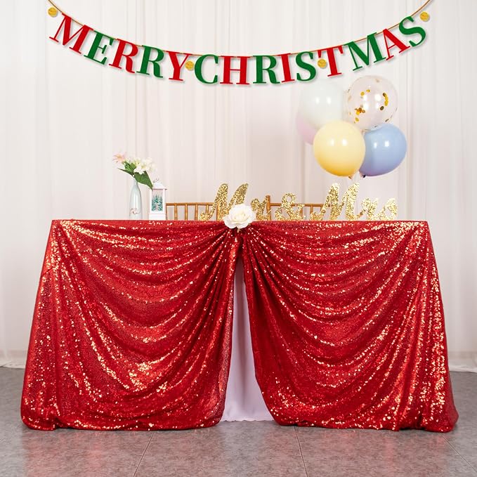 ShiDianYi Sequin Tablecloth Rectangle 50x72-Inch Red Table Cloths for Parties Rectangular Tablecloth Overlay Glitter Red Sequin Fabric Table Linens Birthday/Baby Shower