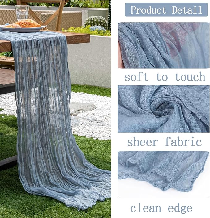 16 Pack Dusty Blue Cheesecloth Table Runner 20 x 120 inch Gauze Table Runners 10 FT Long,Semi Sheer Boho Cheese Cloth Fabric Table Runner Bulk for Wedding,Party,Baby Shower,Bridal Shower Decoration