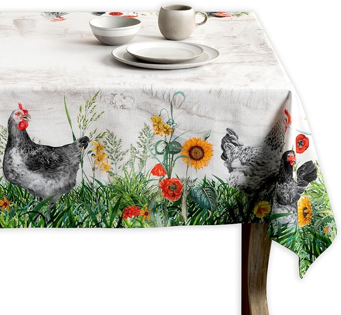 Maison d' Hermine Table Cloth Rectangle Table 100% Cotton 60 x 108 Inches Tablecloth Reusable Decorative for Dining Kitchen Room Farmhouse Party Home Hotel Restaurant Spring Summer - Basse Cour