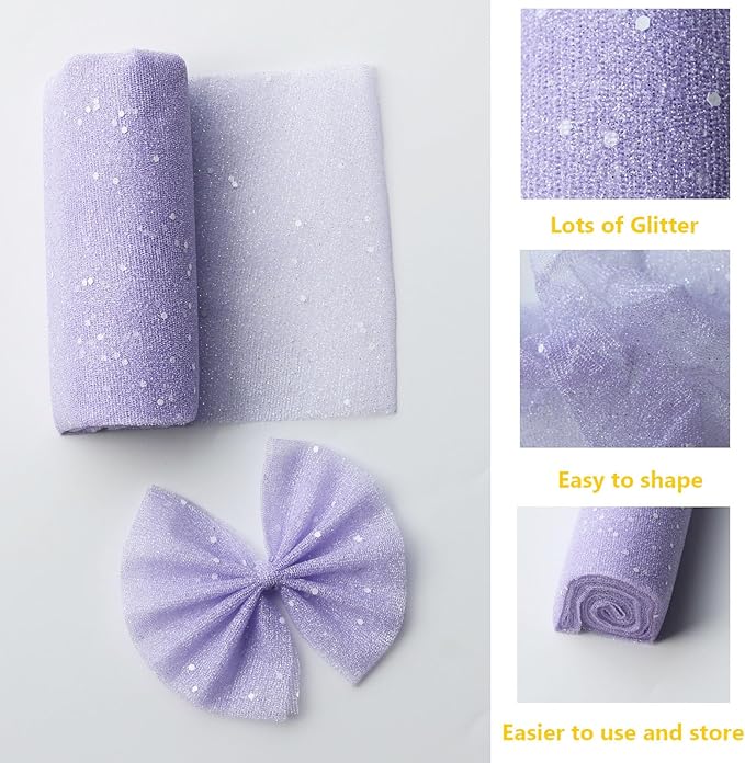 Glitter Tulle Fabric Roll 6 Inch x 9 Yards (By the Yard) 8 Assorted Colors - Durable Tulle Mesh Ribbon for DIY Tutu, Wedding Decorations, Baby Shower & Christmas Craft Supplies