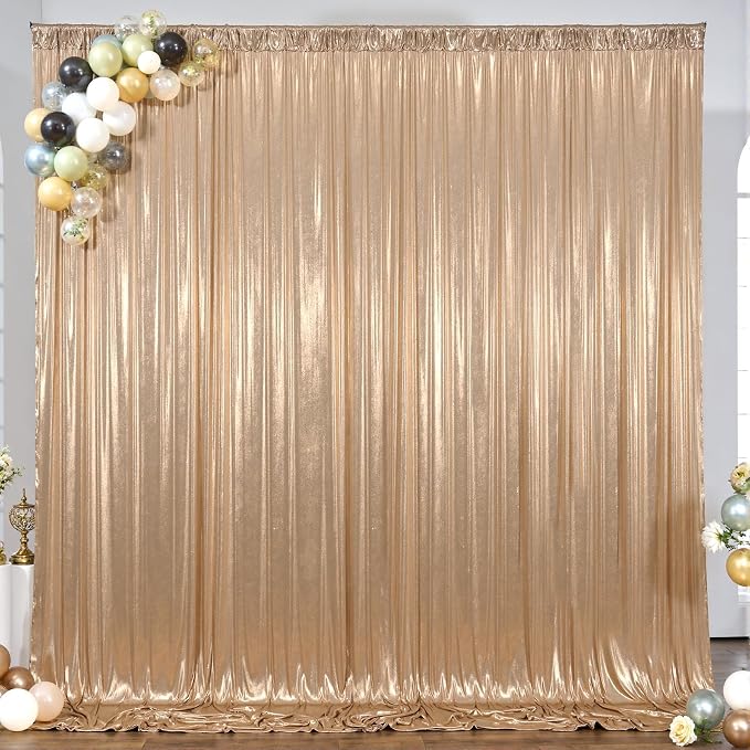 10×10FT Champagne Backdrop Curtain Shimmer Sequin Photo Backdrop Drapes Wrinkle-Free for Wedding Party Background Birthday Graduation Back Drop Bridal Baby Shower Christmas Halloween Stage Decor