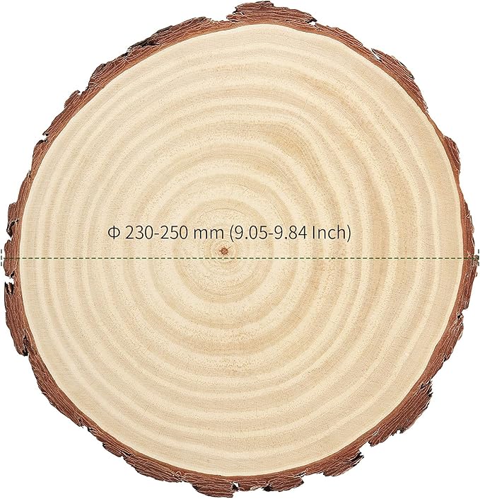 PINGEUI 6 Piece 9-10 Inch Natural Wood Slices, Unfinished Natural Wood Tree Slices with Bark, Large Round Tree Wood Discs Wooden Circles Tree Bark Slice for Crafts