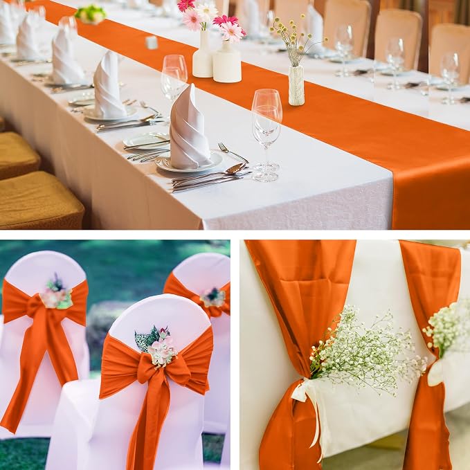 Aneco 4 Pack Satin Table Runner 12 x 108 Inch Long Bright Silk and Smooth Fabric Party Table Runner for Wedding Banquet Party Decoration
