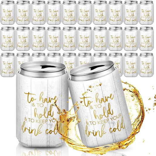 Qinyoung 50 Pieces Wood Grain Wedding Can Cooler Sleeves Bulk Engagement Party Favors for Guests Cheers to Love Laughter and Happily Ever After Rehearsal Dinner Decorations for Wedding Bridal