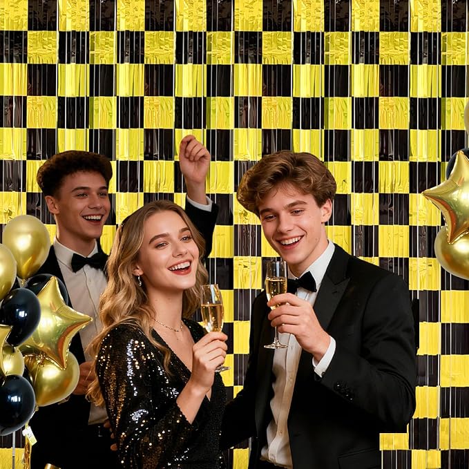 Graduation Balloon Garland Arch Kit Birthday Party Decorations, Black Gold Fringe Backdrop Tinsel Streamers Photo Booth Prop for Graduation Prom Wedding Anniversary Retirement Party Decor Supplies