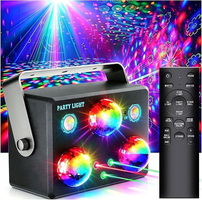 Disco Ball Party Lights,DJ Disco Lights Sound Activated LED Stage Strobe Light Star Ocean Projector with Remote Control for Home Decoration Parties Gift Club Bar Festival Christmas Birthday Wedding
