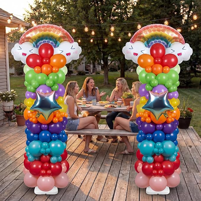 Skylety 2 Sets Rainbow Balloon Column Stand Kit Adjustable Colorful Balloon Stand with Bases for Birthday Wedding Anniversary Graduation Party Baby Shower Decorations Supplies