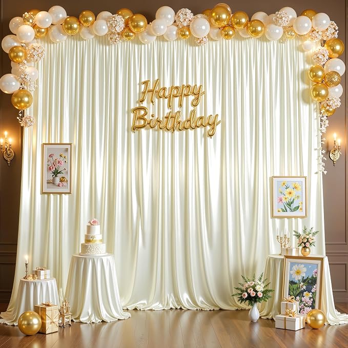 20x10ft Ivory Glitter Backdrop Curtain for Parties, Wrinkle Free Satin Photo Backdrop Drapes 4 Panels 5x10FT Shimmer Back Drop Cloth for Wedding Birthday Baby Shower Photography Background Decor