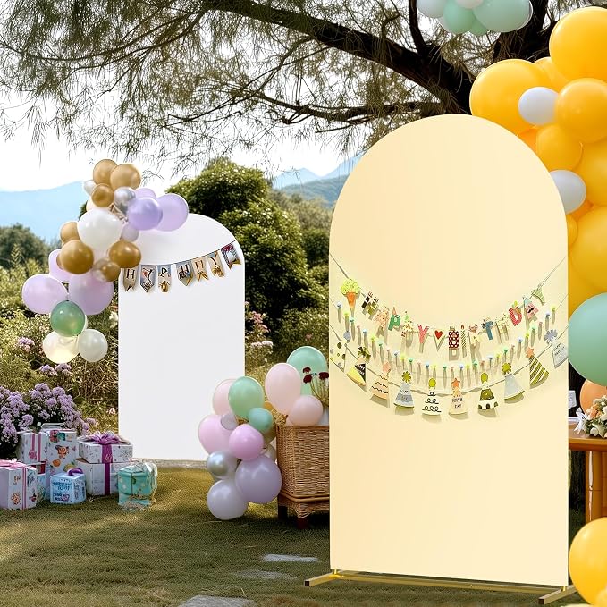 7.2 ft Arch Backdrop Cover, Double Color Arch Covers Stretchy Backdrop Balloon Arch Kits Spandex Fitted Cover for Wedding Ceremony Birthday Party Baby Shower Photo Background Arch Decor(White & Cream)