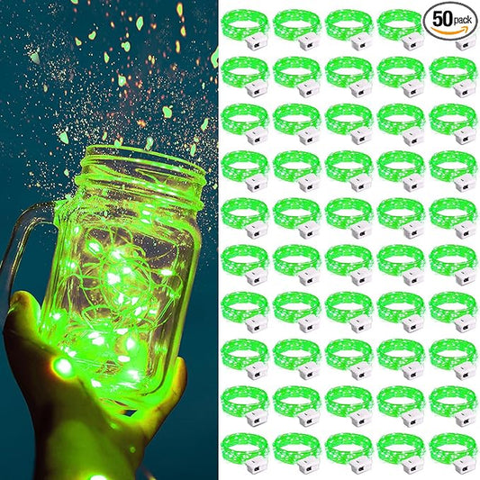 ZGWJ Fairy Lights Battery Operated, 50 Pack Twinkle String Lights 20 LED 7FT 3 Lighting Modes for Bedroom Decor, Easter, Halloween, Christmas, Party Indoor and Outdoor Decoration Green