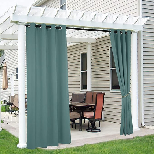 RYB HOME Outdoor Curtains Blackout - 2 Panels Outside Curtains Waterproof Thermal Insulating for Patio Porch Garage Garden Gazebo Universal Replacement Sidewall, W 52 x L 84 inch, Teal Blue