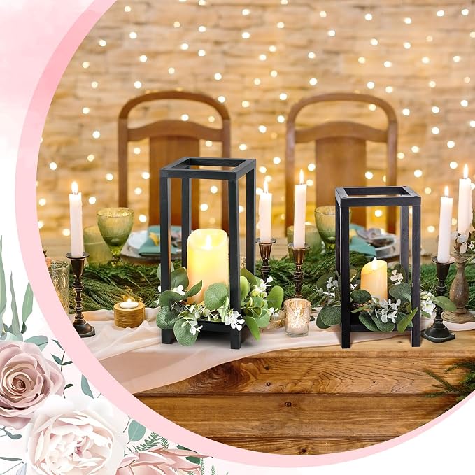 Geelin 10 Pcs Wooden Wedding Lantern Centerpiece Candle Lantern Table Wooden Candle Holder Decorative for Wedding Party Table Valentine Decor(10.59 in, 13 in,Black)
