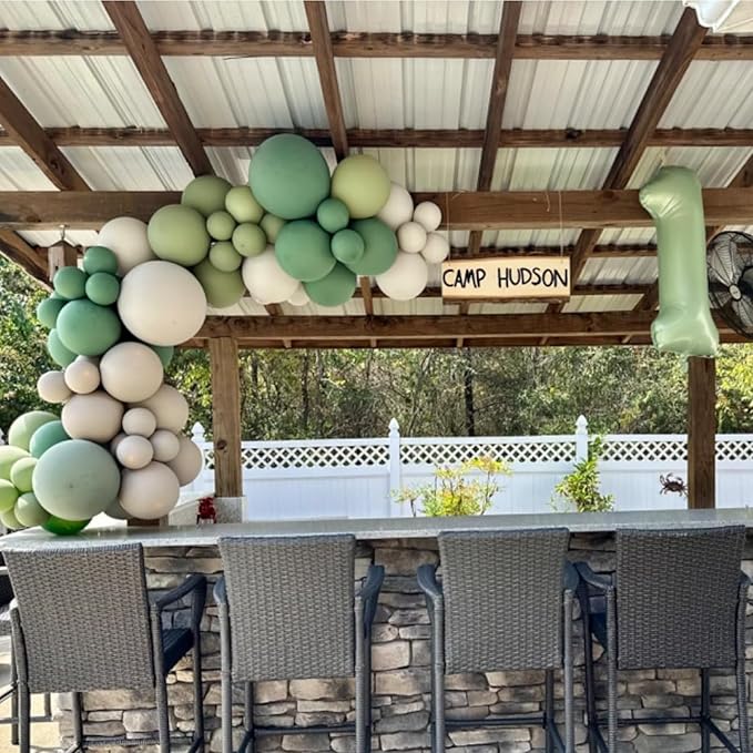 Double Stuffed Dusty Blue Green Balloon Arch Kit, Boho Neutral Balloon Garland Kit Sage Dusty Green Slate Blue Teal Latex Balloons for Baby Shower Bridal Shower Dinosaur Birthday Party Decorations