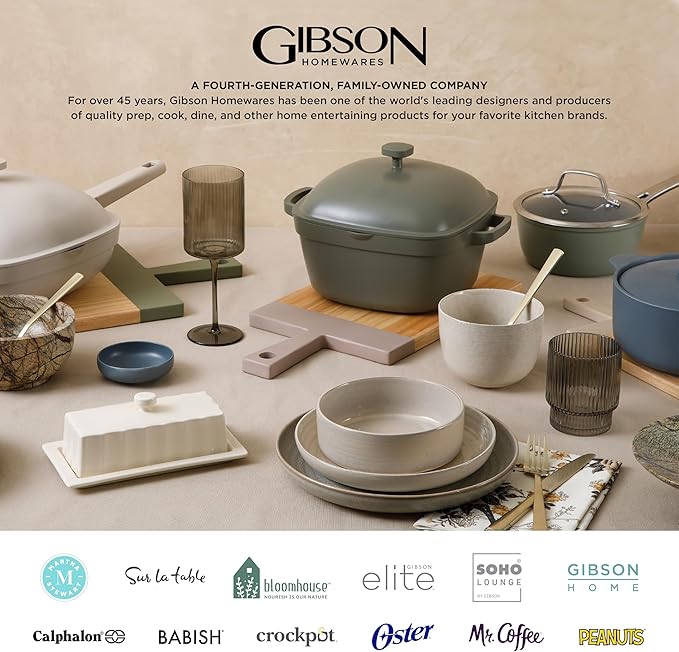Gibson Home Rockaway 12-Piece Round Stoneware Dinnerware Set, Service for 4 – Blue Plates and Bowls, Microwave & Dishwasher Safe