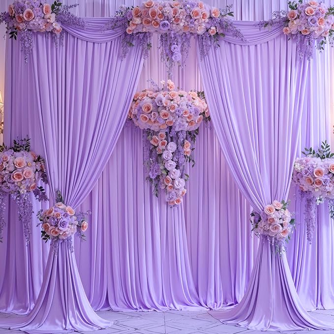 4 Panels Lavender Backdrop Curtains for Wedding Party Wrinkle Free Backdrops Curtain Drape Fabric Decorations Light Purple Photo Back Drop for Baby Shower Photography Stage Reception 20ft(W) x 12ft(H)