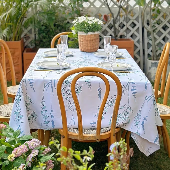 Outdoor Tablecloth, Washable Waterproof Table Cloth for Rectangular Tables, Blue Green Watercolor Print Table Cover for Dining, Farmhouse, Easter, Party, Patio - 72''x54''