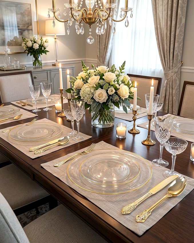bUCLA HEAVYWEIGHT 150PCS Gold Plastic Silverware Disposable - Extra Heavy Duty Plastic Cutlery - Gold Disposable Utensils Set - Include 50 Knives, 50 Forks,50 Spoons for Party & Special Moments
