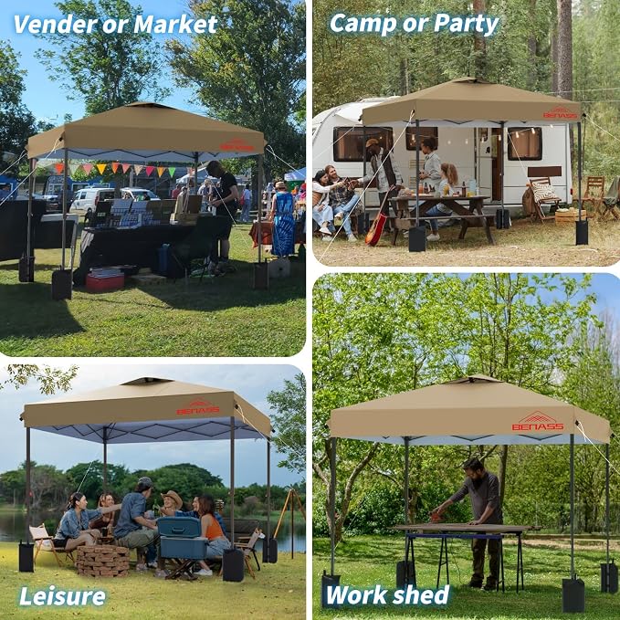 8x8 Pop Up Canopy, Easy Up Canopy Tent, Heavy Duty Tents for Parties, One Person Easy Set Up Event Tent, Khaki