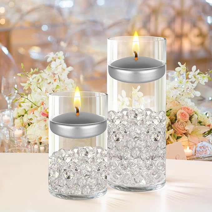 Mega Candles 12 pcs Unscented Silver Floating Candles, Hand Poured Wax Candle 3 Inch Diameter, Home Décor, Wedding Receptions, Centerpieces, Occasions, Events, Festivities, Meditations, Spas