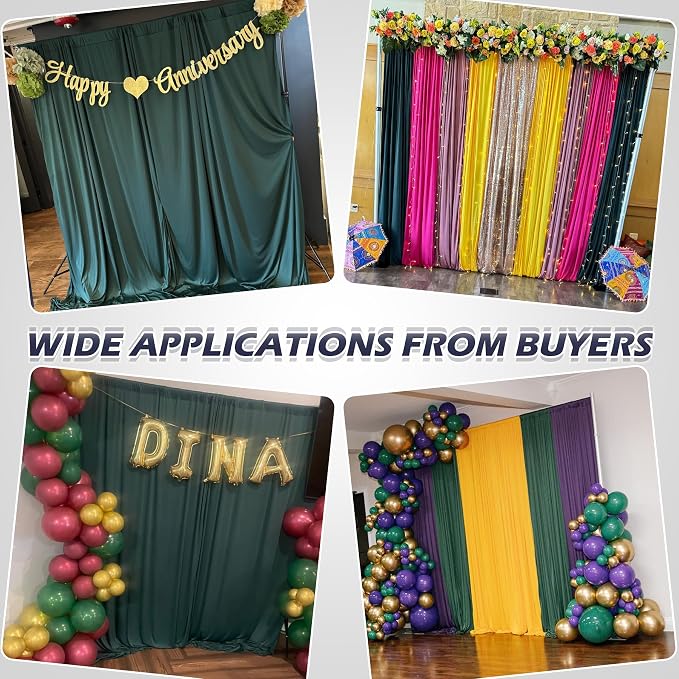 30ft x 8ft Wrinkle Free Hunter Green Backdrop Curtain for Jungle Parties, 6 Panels 5×8ft Soft Silky Green Polyester Photo Backdrop Drapes for Wedding Birthday Photography Christmas Background Cloth