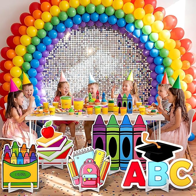 Honoson 5 Pcs Large 32" Back to School Decorations Cardboard Cutouts Standup, Preschool Kindergarten Crayon ABC Alphabet Pencil Backdrop Photo Prop Party Yard Sign for First Day of School Classroom