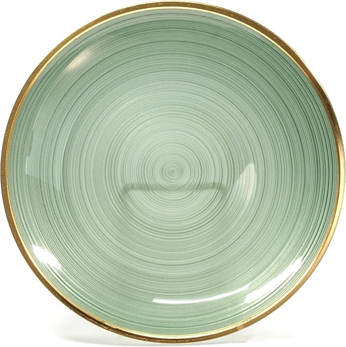 " OCCASIONS " 50 Plates Pack (25 Guests)-Wedding Party Disposable Plastic Plate Set -25 x 10'' Dinner + 25 x 7'' Salad & Dessert plates (Belize in Green & Gold)