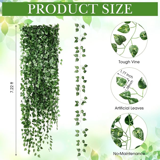 300 Pcs 2166ft Fake Vines Bulk Artificial Ivy Garland Greenery Hanging Vines Plants Green Leaves for Bedroom Wedding Garden Home Wall Jungle Themed Party Decorations