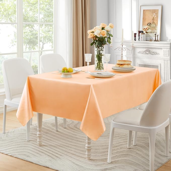 1 Pack Square Satin Table Cover Silkly Soft Table Cloth, Satin Dining Table Cloths for Wedding Banquet Table Decoration, Dining Room, Indoor and Outdoor Use, 52 x 52 Inches, Peach