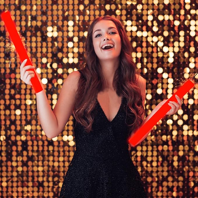 Glow Foam Wand, 36 Pcs Red Giant LED Light Up Sticks 3 Modes Flashing Baton Wands Party Supplies for July 4th, Raves,Concert ,Christmas, Halloween,Sporting Events