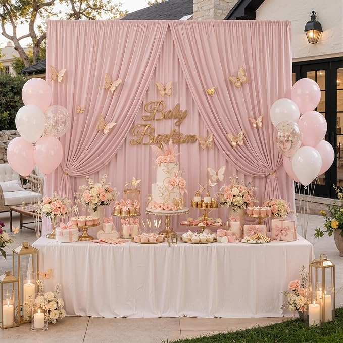 30ft×10ft Wrinkle Free Dusty Pink Backdrop Curtain for Parties | 6 Panels 5ft×10ft Soft Silky Polyester Pink Photo Backdrop Drapes for Wedding Party Baby Shower Decor Back Drop Cloth