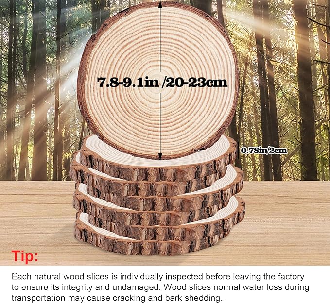 8Pcs Large Wood Centerpieces for Tables, 8-9 Inches Rustic Wood Slices for Centerpieces, Natural Wooden Centerpieces for Tables Wedding, Party, Rustic Decor, Art Creation