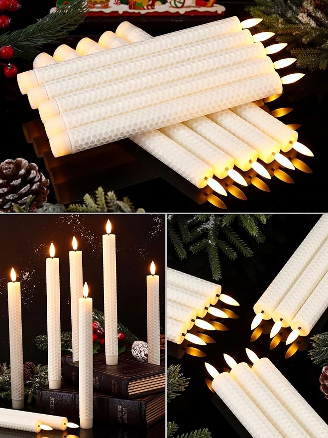 Funtery 48 Pcs Flameless LED Taper Candles Battery Operated Candles Bulk Realistic LED Candlesticks Flickering for Wedding Church Party Home Decor(Ivory,10 Inch,Artistic Style)