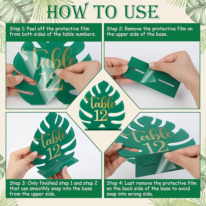 Palm Leaf Theme Wedding Acrylic Table Number 1-20 with 20Pcs Stands, 5"x7" Table Centerpiece Decor for Indoor Outdoor Tropical Safari Jungle Hawaiian Wedding Bridal Shower Anniversary