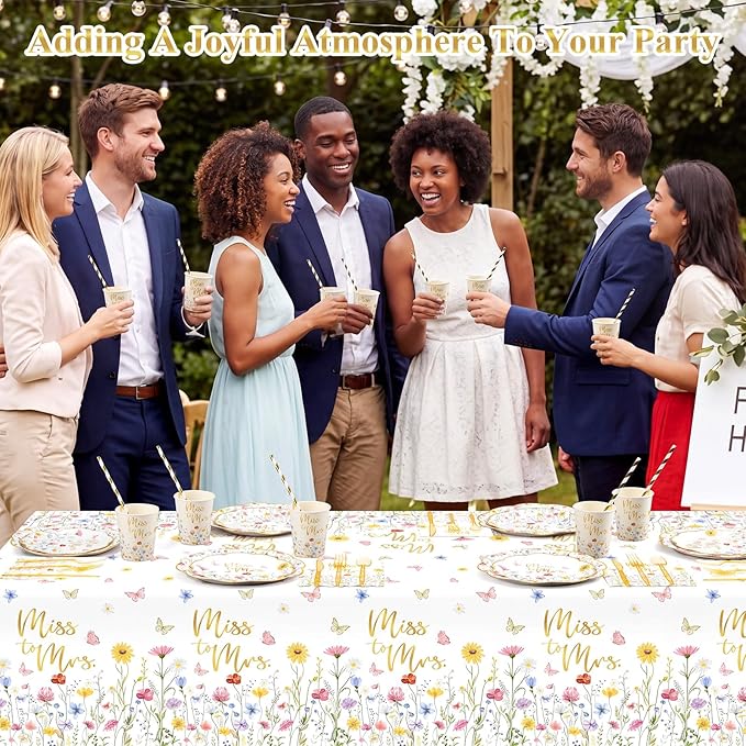 Funnymoom 452 Pcs Wildflower Bridal Shower Party Decorations for 50, Miss to Mrs Bridal Shower Paper Plates Napkins Cups Tablecloth Cutlery Straws for Love in Bloom Wedding Bachelorette Party Supplies