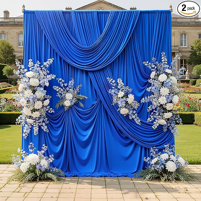 10x10 ft Wrinkle Free Royal Blue Backdrop Curtains for Parties, Silky Polyester Blue Photo Backdrop Drapes 2 Panels Back Drop Cloth for Wedding Birthday Photography Background
