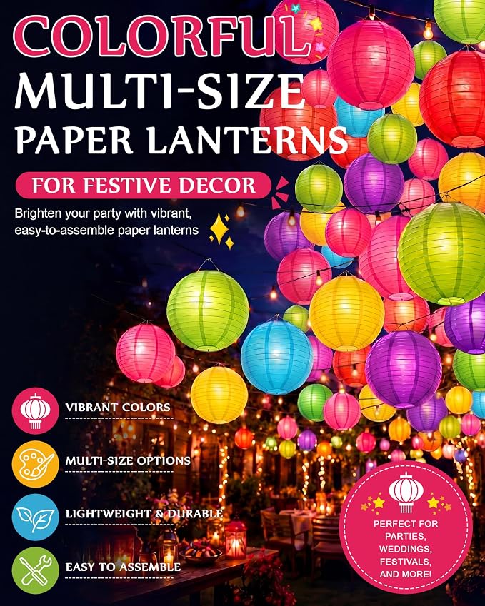 Treela 120 Pcs Paper Lanterns Chinese Japanese Paper Lanterns Classroom Party Decorations Ceiling Hanging Decor for Home Wedding Graduation Party (Multicolor)