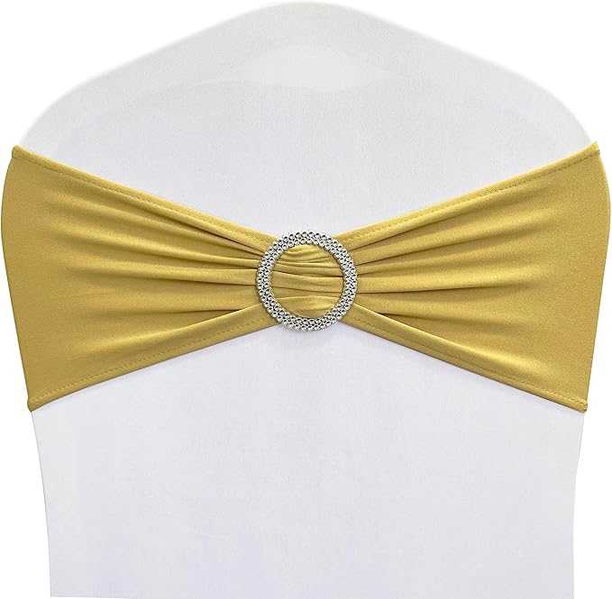 Spandex Chair Sashes Bands 30PCS Stretch Chair Ties Bows with Buckle Slider for Wedding Party Banquet Decoration(Gold)