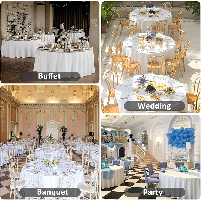 12 Pack White Round Tablecloth 120 Inch White Table Cloth Stain and Wrinkle Resistant Reusable and Washable Polyester Fabric Table Covers for Buffet Wedding Party and Banquet