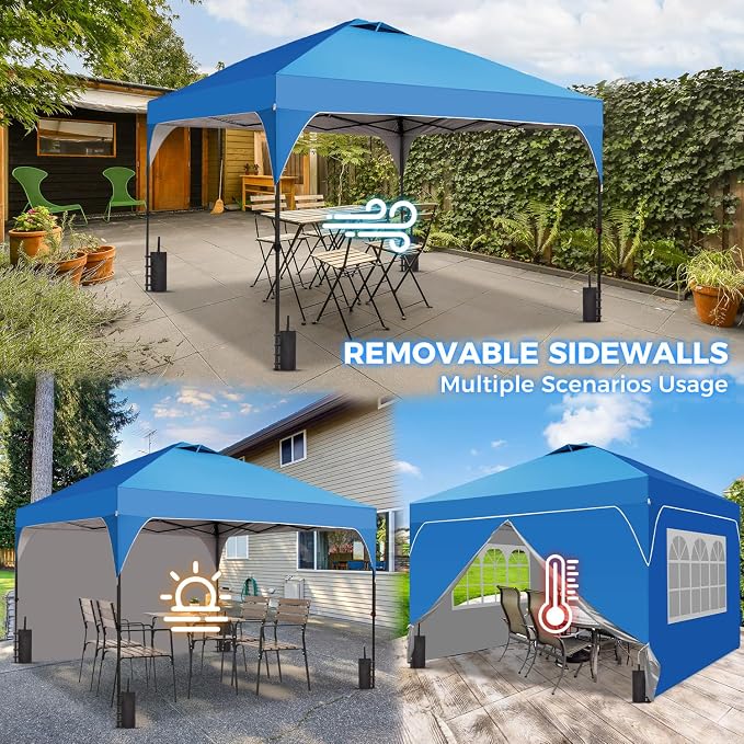 8x8 FT Pop Up Canopy with 1-Button Push, 4 Removable Sidewalls, Sandbags, Instant Canopy Tent for Outdoor Events
