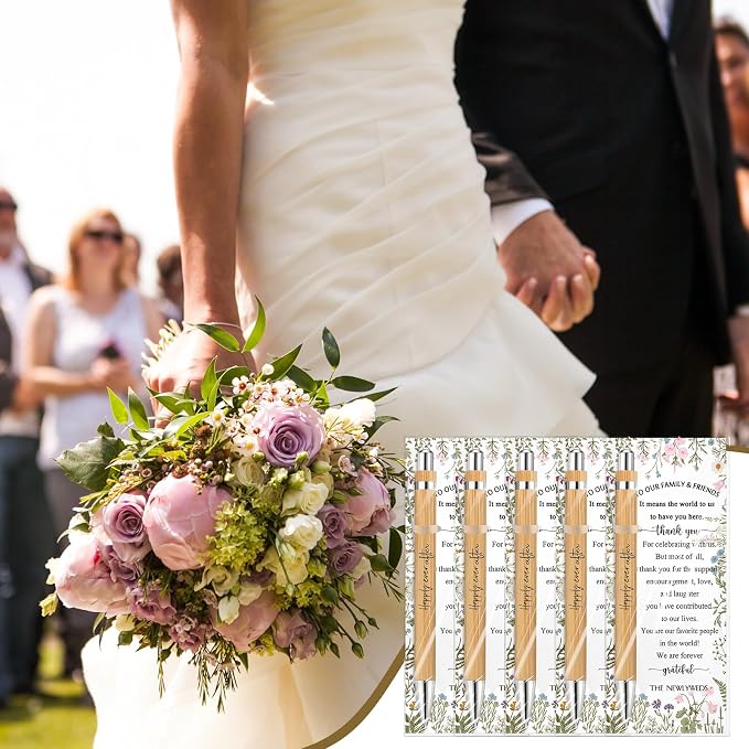 Spakon 36 Sets Wildflower Wedding Favors for Guests Bamboo Pens with Thank You Cards Clear Gift Bags Bridal Shower Gifts for Guest Souvenirs