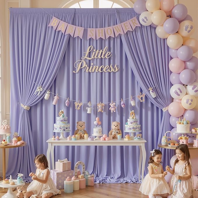 20ft x 10ft Wrinkle Free Lavender Backdrop Curtains for Parties, Polyester Light Purple Photo Backdrop Drapes for Wedding Photography Birthday Party Background Baby Shower
