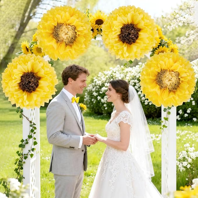 Sunflower Tissue Paper Flowers 19'' Giant Yellow Paper Flowers Decoration for Wall Large Sunflower Tissue Pom Poms Hanging for Spring Wedding Bridal Shower Birthday Classroom Bulletin Board Decor