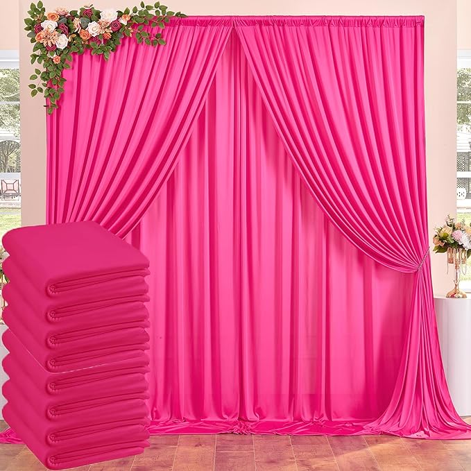 40ftx10ft Wrinkle Free Fuchsia Backdrop Curtains for Parties, Thick Polyester Hot Pink Photo Backdrop Drapes 8 Panels 5x10ft for Weddings Birthday Photography Background Curtains