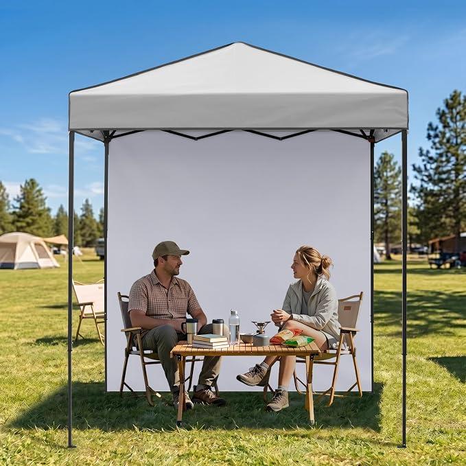 EAGLE PEAK 6x4 Instant Pop Up Canopy Tent with 1 Side Wall Panel, Straight Leg Sun Shelter, Portable Canopy with Carry Bag for Camping, Beach & Sports, Gray