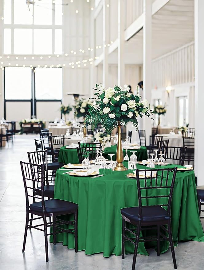 8 Packs Green Round Tablecloth - 120 Inch, Premium Polyester Table Cloth for Round Tables, Washable Fabric Table Covers for Wedding, Party, Banquet, Dining Tables and Camping