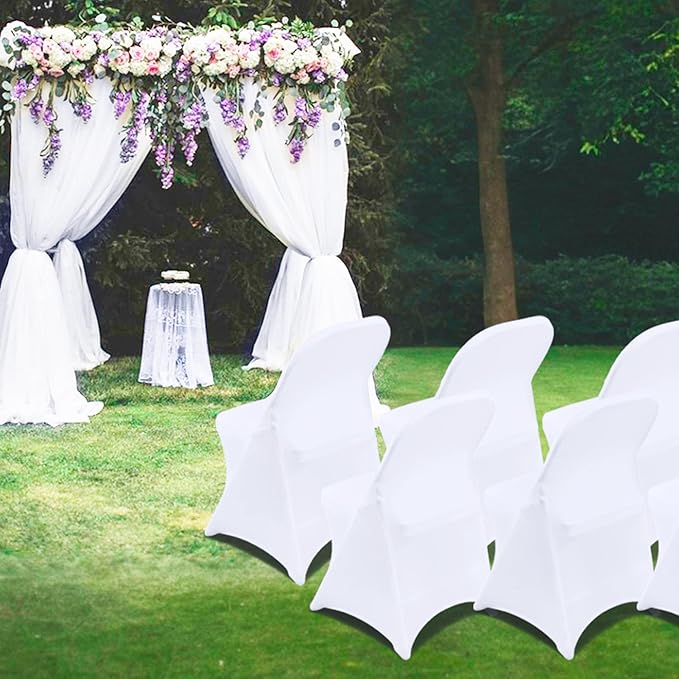 Folding Chair Covers White Stretch Spandex Chair Covers Upgraded Universal Washable Fitted Chair Slipcovers Protector for Party, Wedding, Holidays, Banquet, Celebration (White)